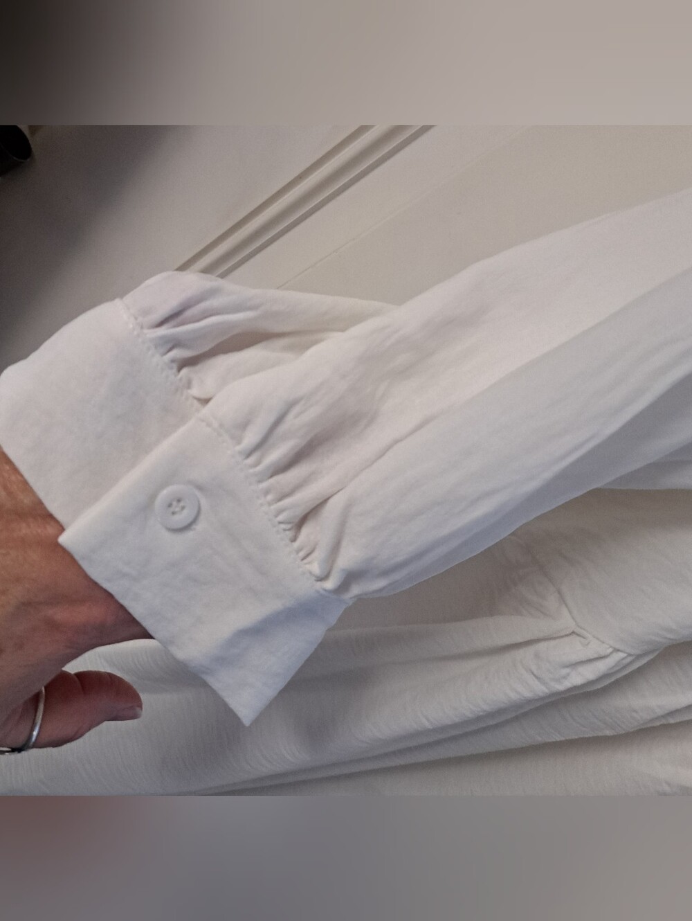 White Peasant Midi Dress with Tie Neck - Picture 5 of 7